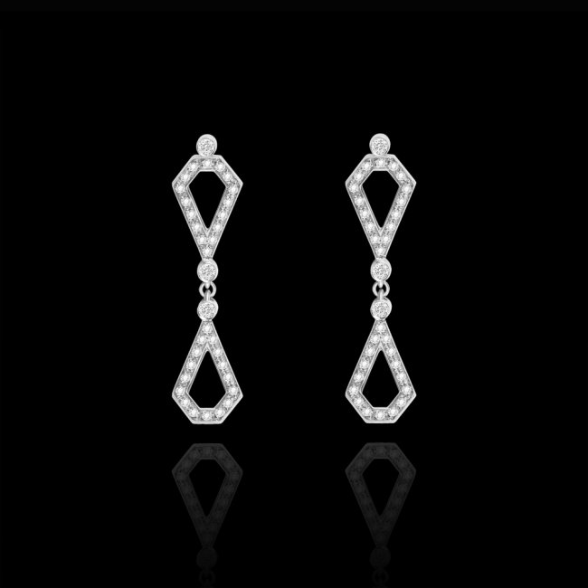 White diamond Monaco earrings in 18 k white gold