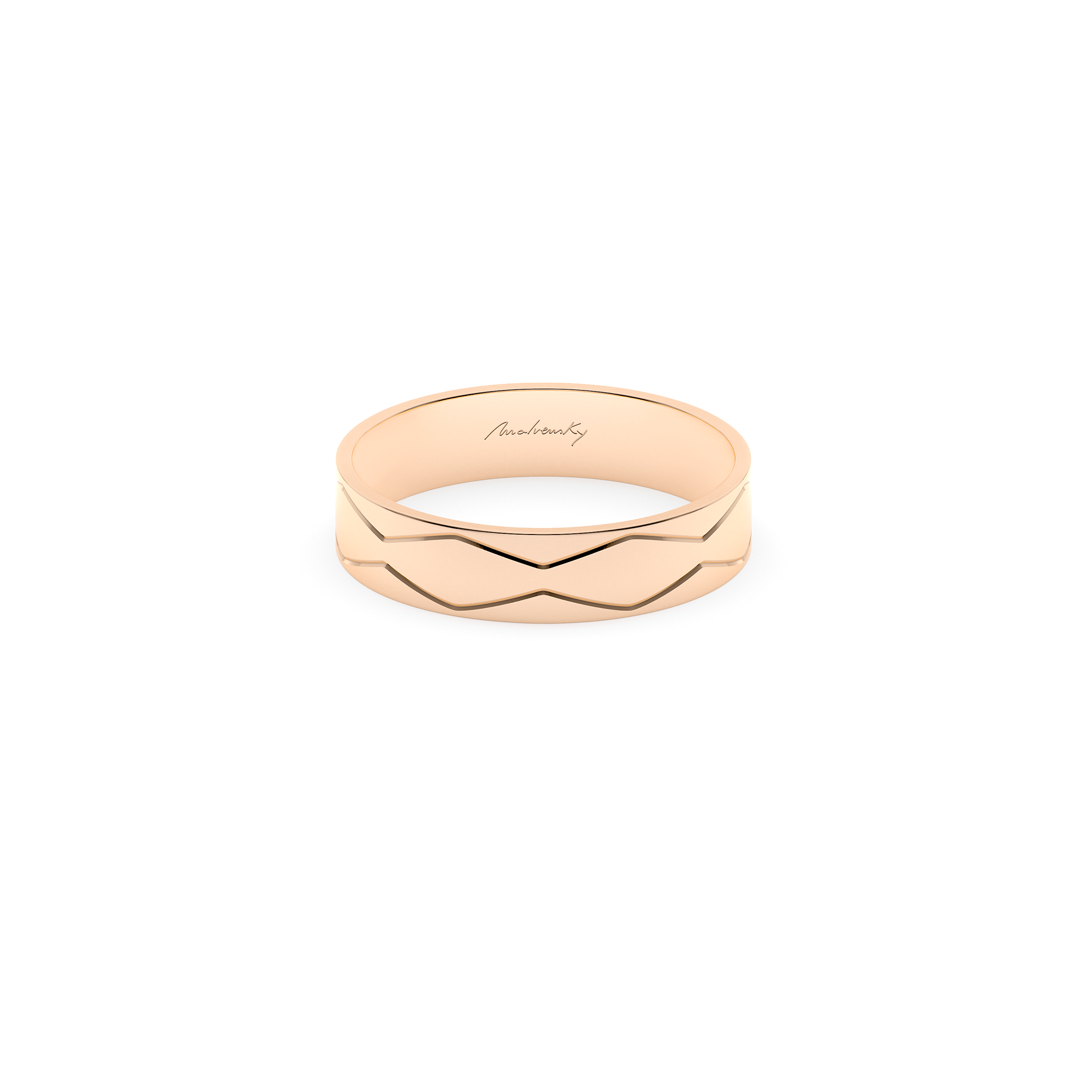 14 k Graphic Infinity wide wedding ring in rose gold