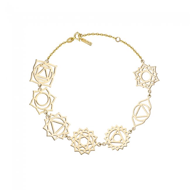 Yellow gold 7 chakras chain bracelet