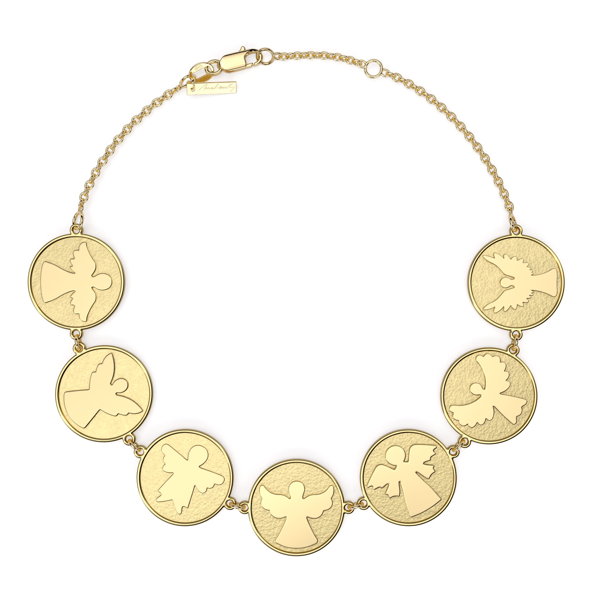 14 k yellow gold 7 Archangels on chain bracelet