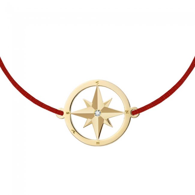 Crystal Compass on string bracelet in yellow gold plated brass