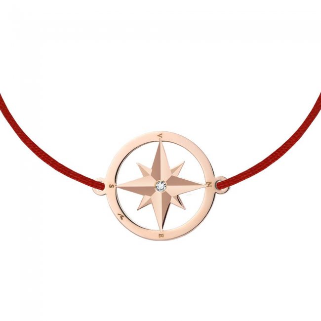 Crystal Compass on string bracelet in rose gold plated brass