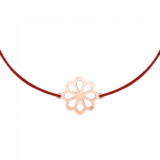 Infinity Flower pendant on string bracelet in rose gold plated brass