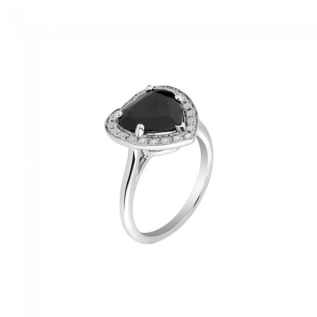 Inel cu Inima cu safir negru 3.45 CT si diamante albe, din aur alb 18 KT