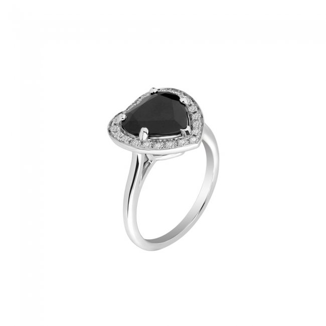 3,91 ct Black Sapphire White Diamonds Heart Ring