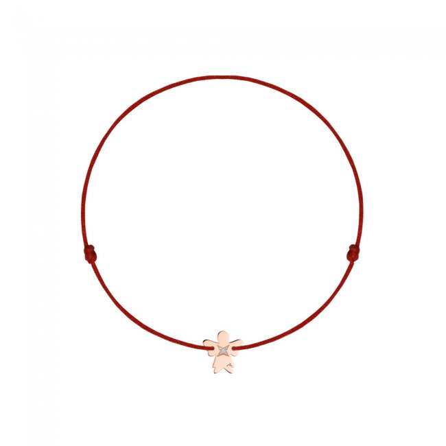 14 KT rose gold Angel bracelet on string with white diamond