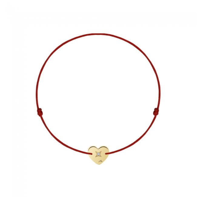 Yellow gold white diamond Heart on string bracelet