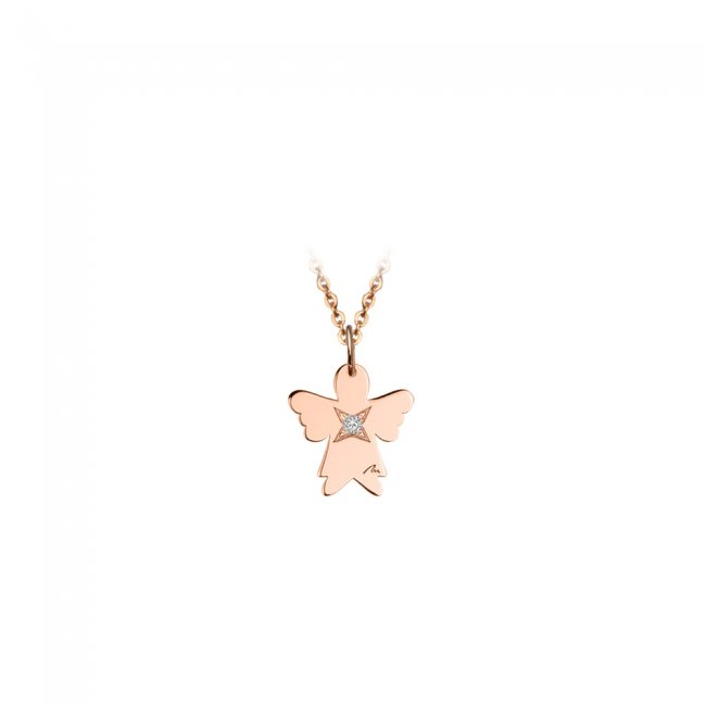 Rose gold white diamond Angel on string pendant