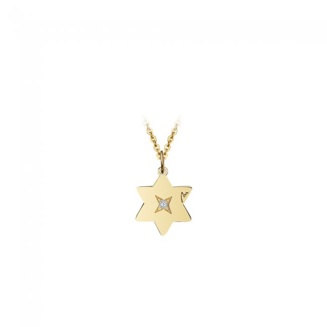 14 k yellow gold white diamond Star on string pendant