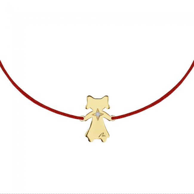 14 k yellow gold white diamond Girl on string bracelet