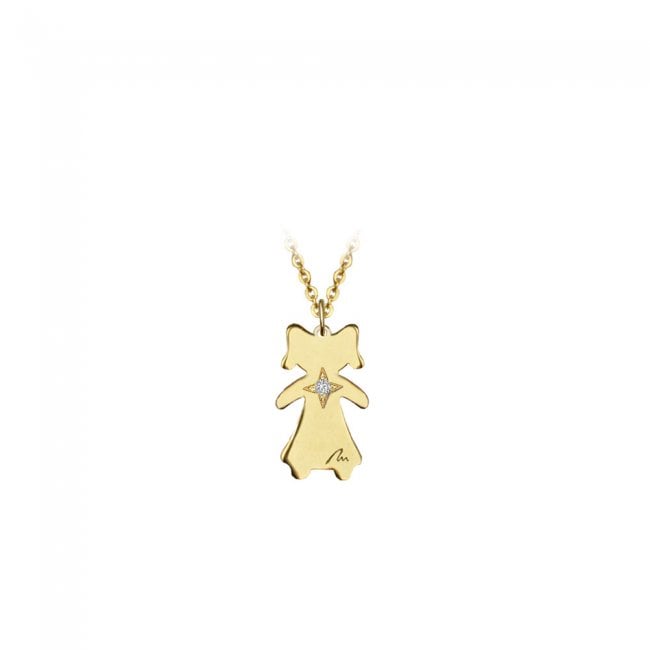 Yellow gold white diamond Girl on string pendant