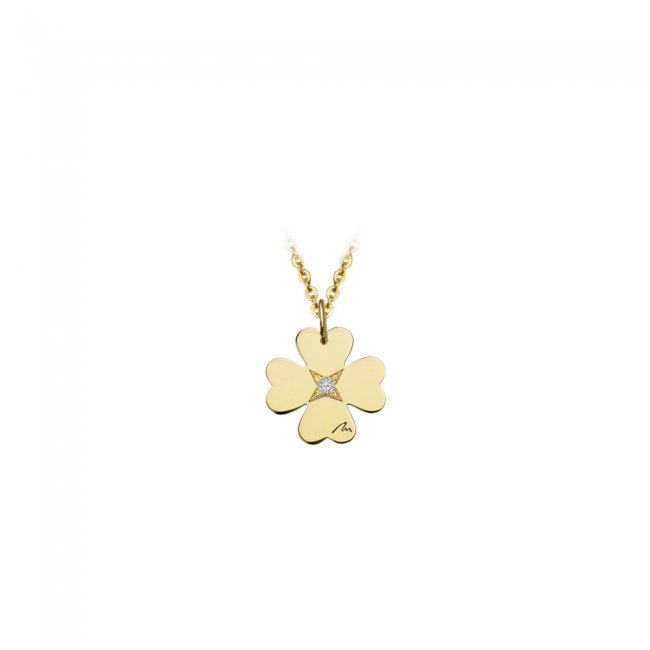 14 k yellow gold white diamond Clover on string pendant