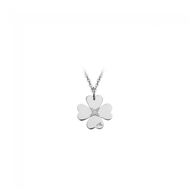 White gold white diamond Clover on string pendant