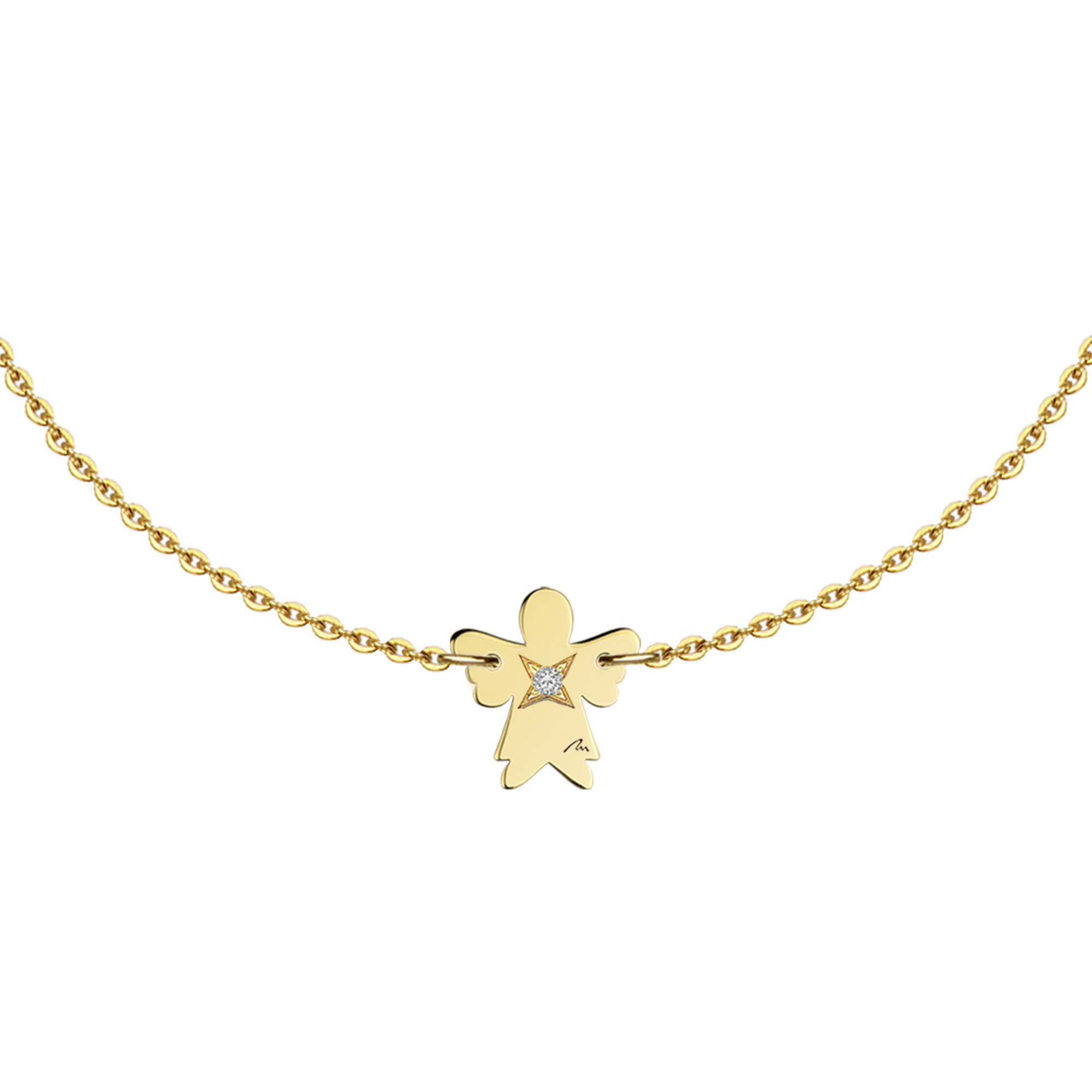 Bratara lant cu pandantiv Inger, cu diamant alb, din aur galben 14 KT