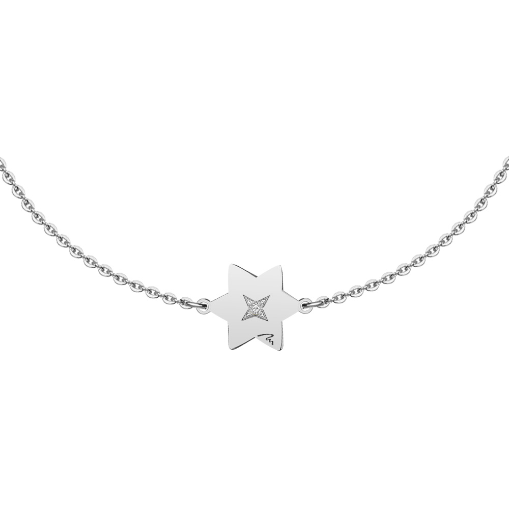 14 KT white gold Star chain bracelet with white diamond