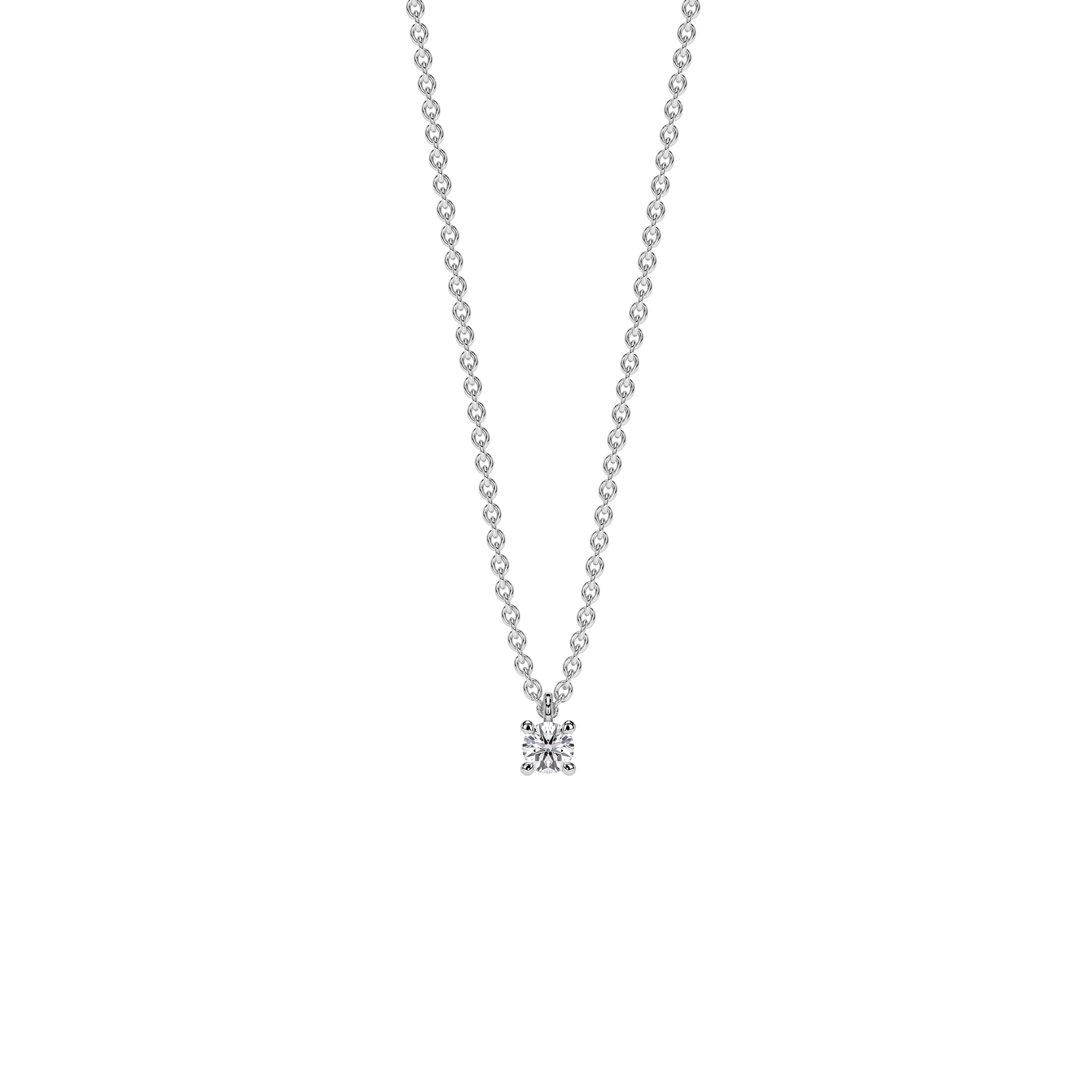 14 k white gold Solitaire necklace, with 1 white 0.10 ct diamond