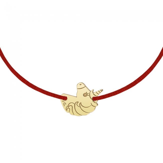 14 k yellow gold Unicorn pendant on string bracelet