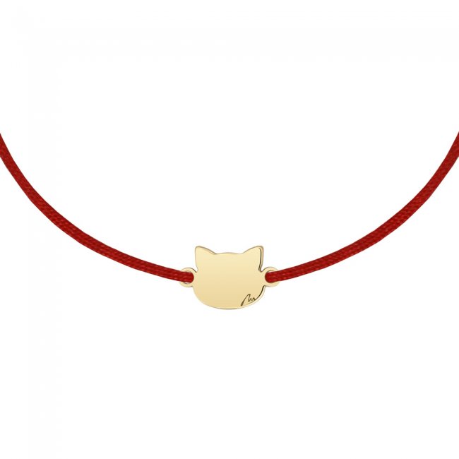 14 k yellow gold Cat pendant on string bracelet