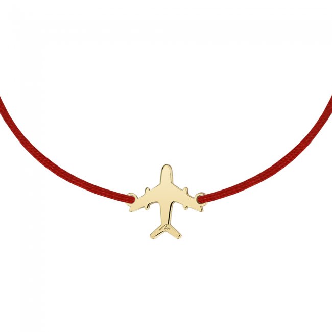 14 k yellow gold Plane pendant on string bracelet