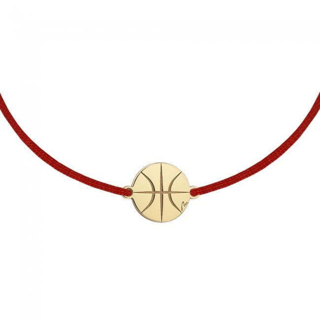 14 k yellow gold Basketball pendant on string bracelet