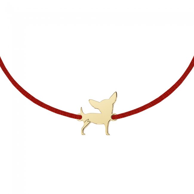 14 kt gold Dog pendant on string bracelet