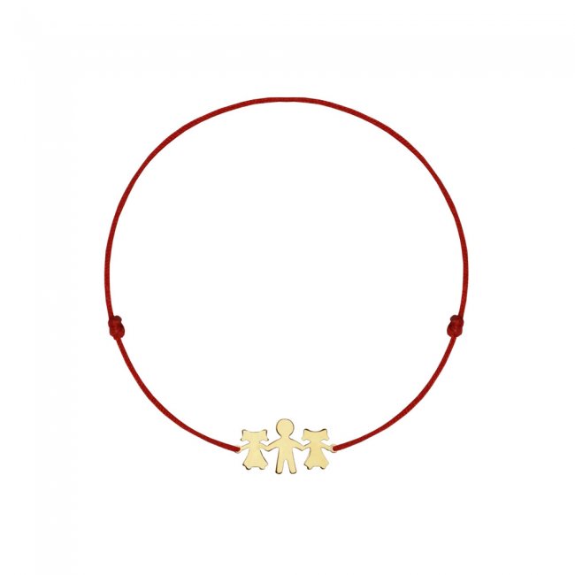 14 k yellow gold daughter-father-daughter on string bracelet