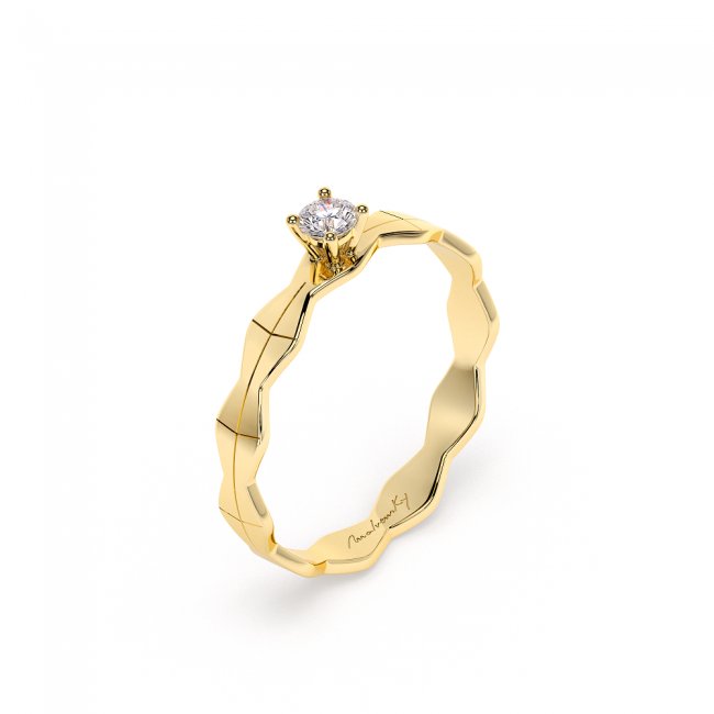14 KT Yellow Gold Infinity Engagement Ring Round Cut 0.11 CT