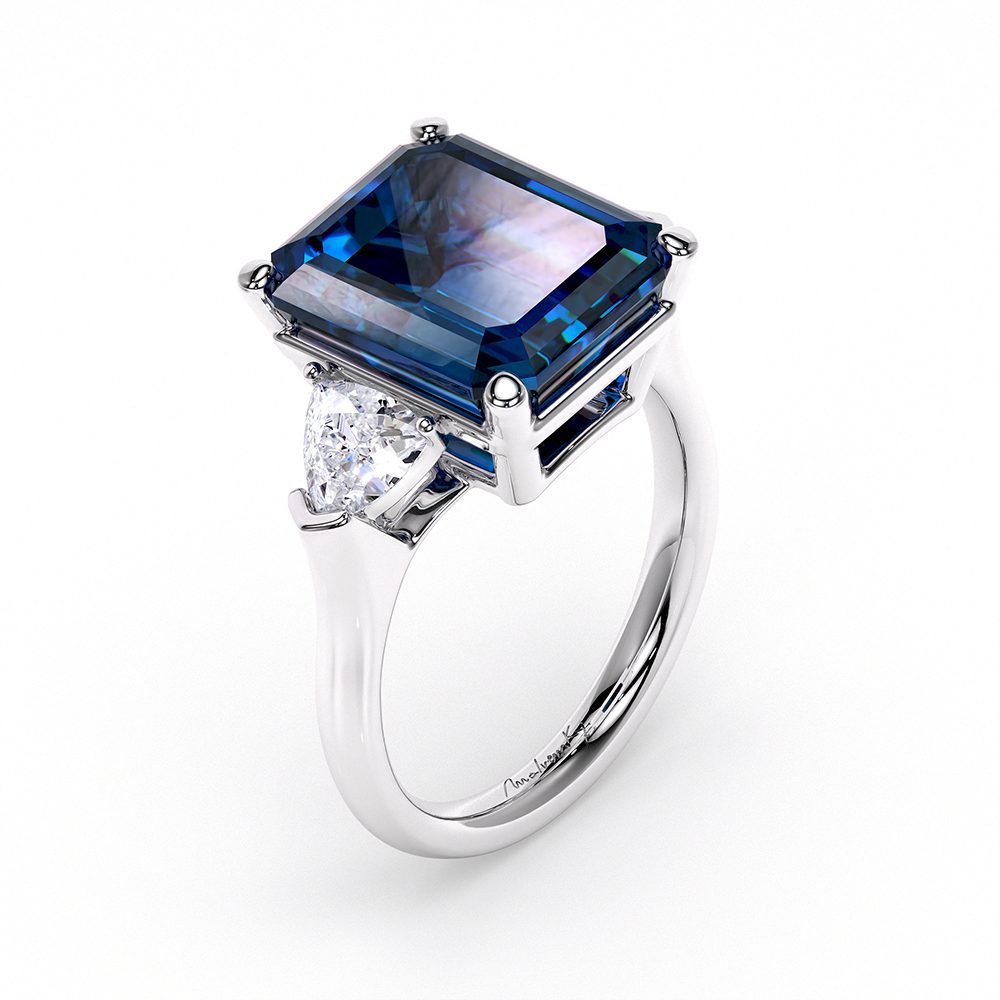Blue Topaz 6.97 CT diamonds Trilogy ring