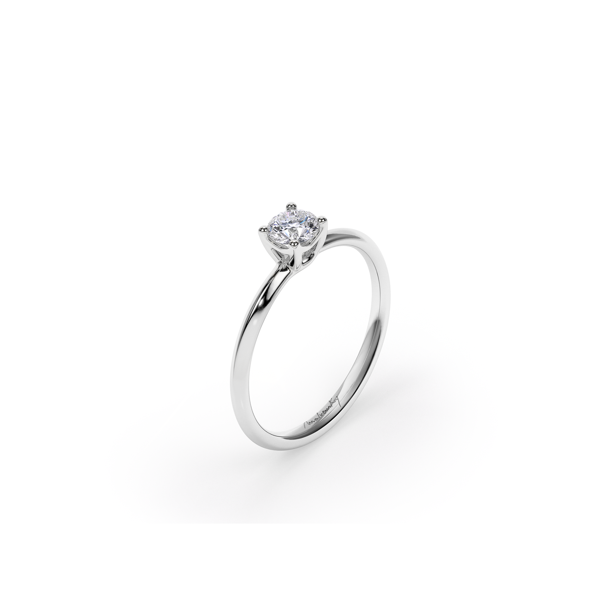 18 KT White Gold ICONIC M Engagement Ring Round Cut 0.30 CT