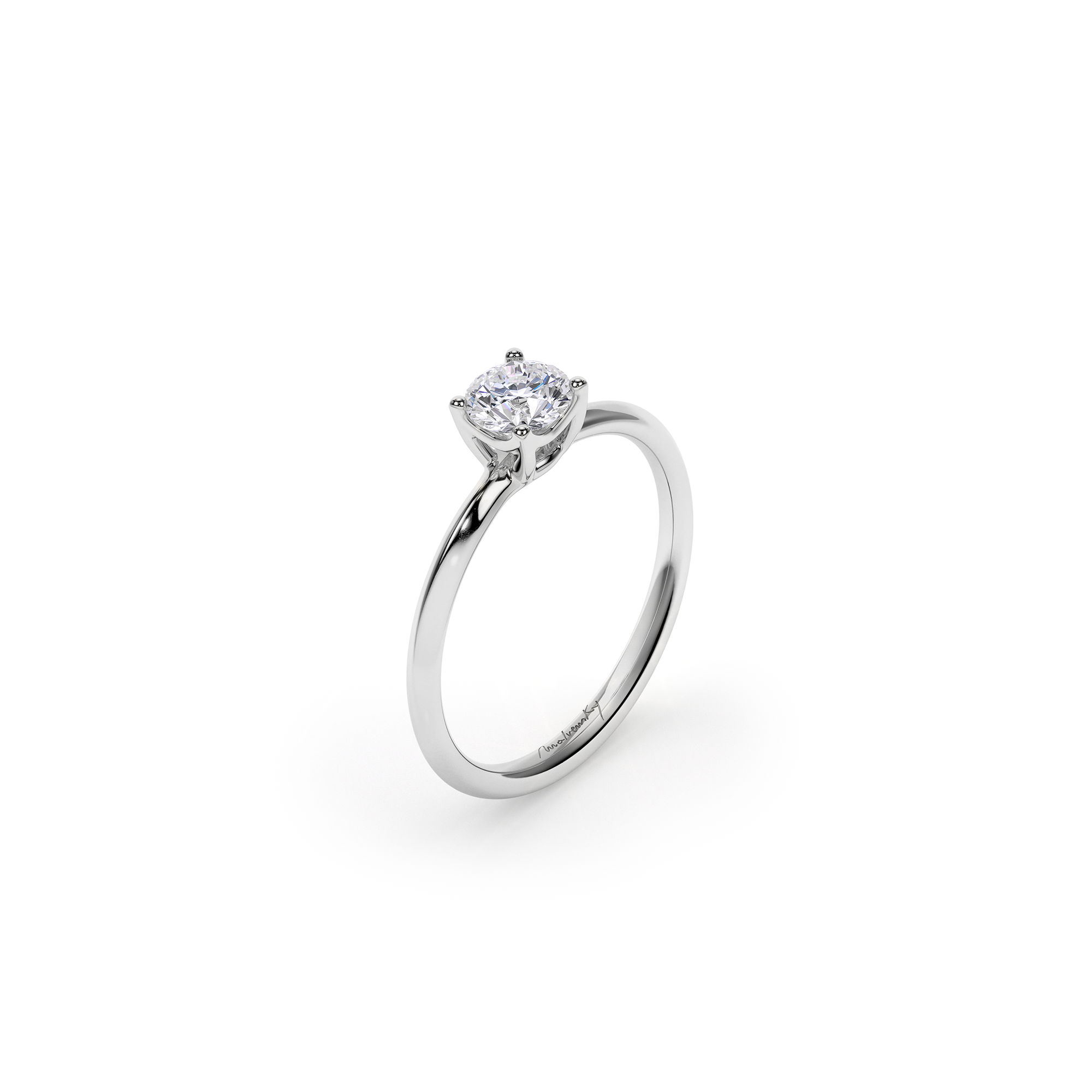 18 KT White Gold ICONIC M Engagement Ring Round Cut 0.50 CT
