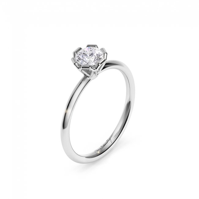 18 KT White Gold Grace Engagement Ring Round Cut 0.50 CT