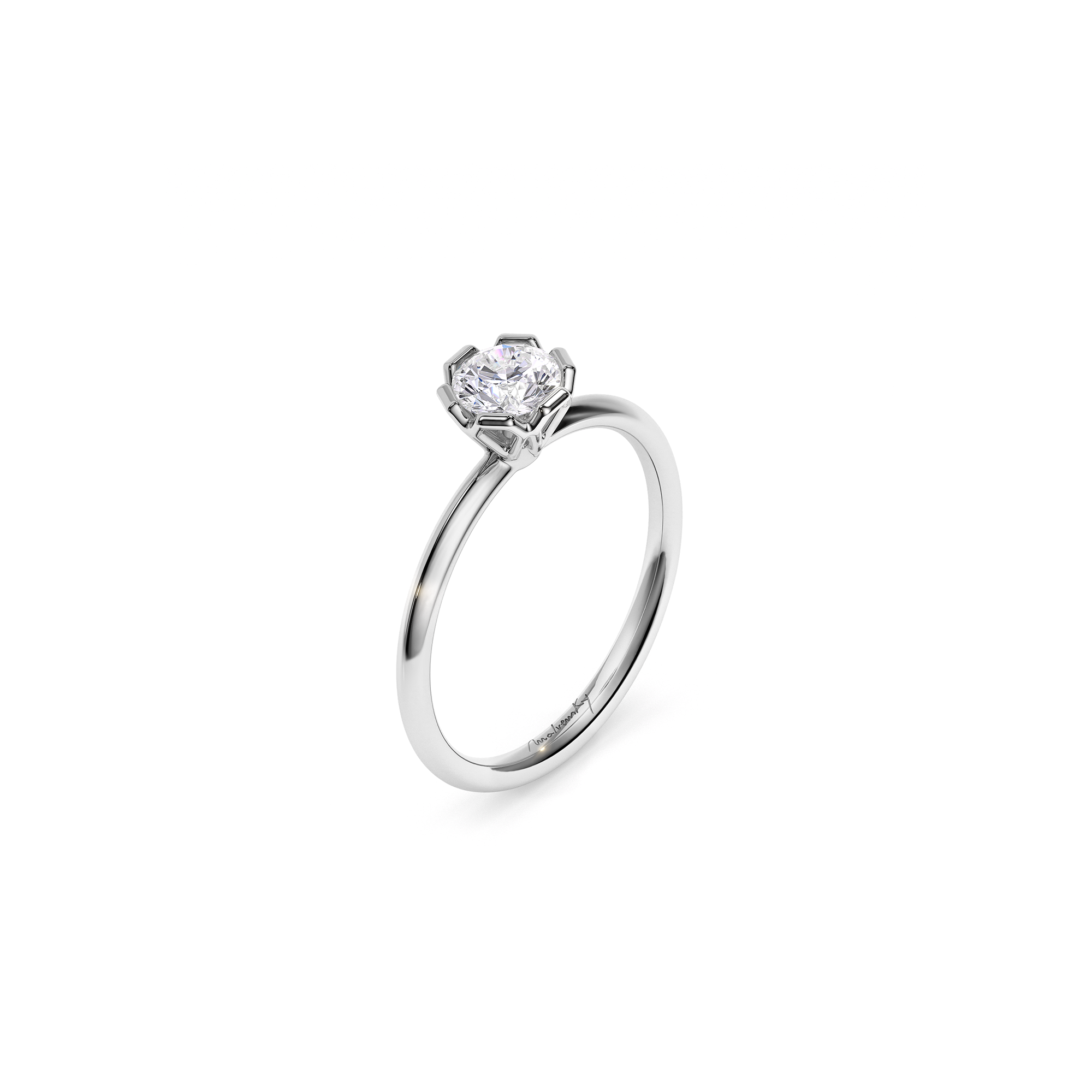 18 KT White Gold Grace Engagement Ring Round Cut 0.50 CT