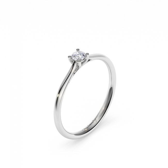 18 KT White Gold Classic Engagement Ring Round Cut 0.10 CT