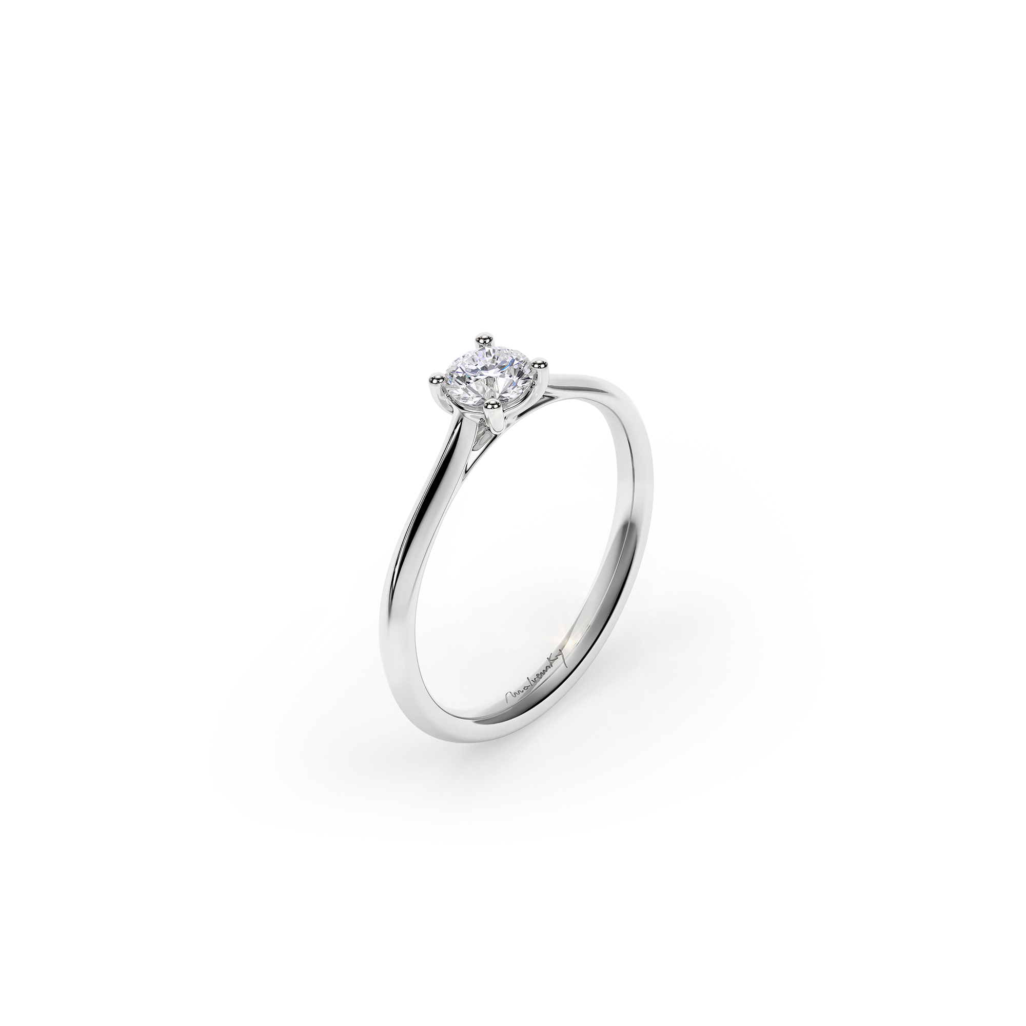 18 KT White Gold Classic Engagement Ring Round Cut 0.30 CT