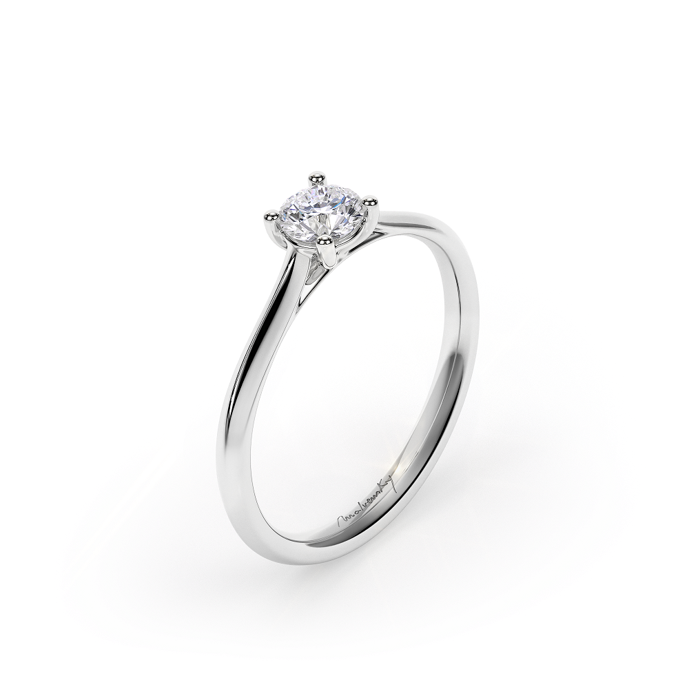 18 KT White Gold Classic Engagement Ring Round Cut 0.30 CT