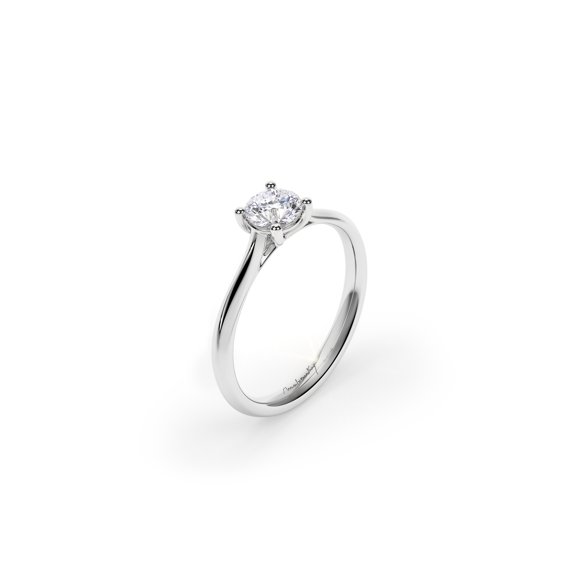 18 KT White Gold Classic Engagement Ring Round Cut 0.50 CT