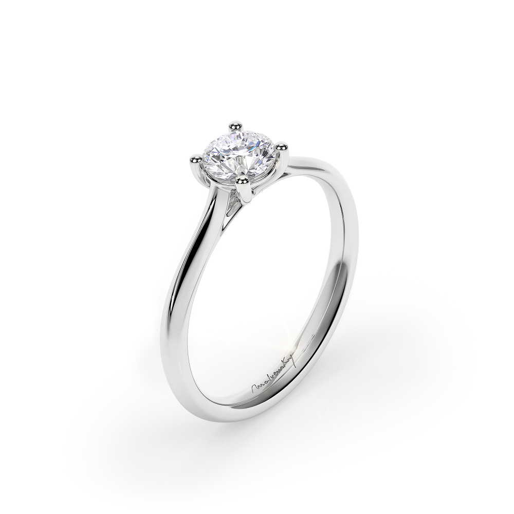 18 KT White Gold Classic Engagement Ring Round Cut 0.50 CT