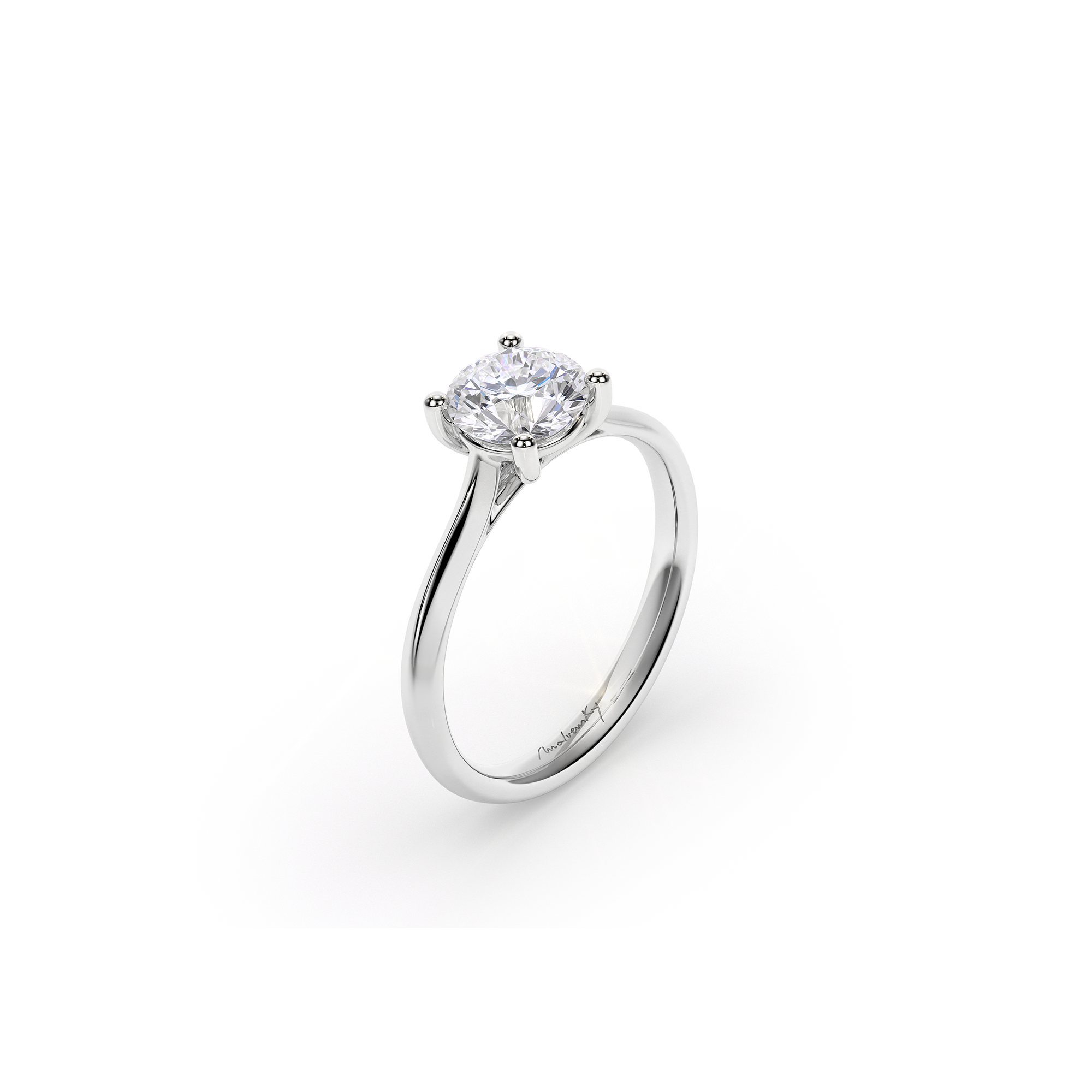 18 KT White Gold Classic Engagement Ring Round Cut 1.00 CT