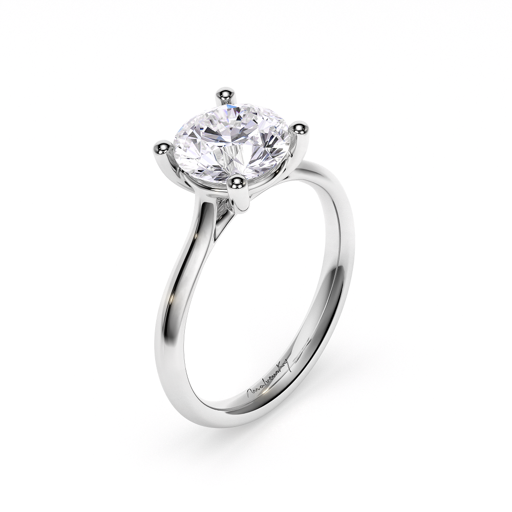 18 KT White Gold Classic Engagement Ring Round Cut 2.00 CT