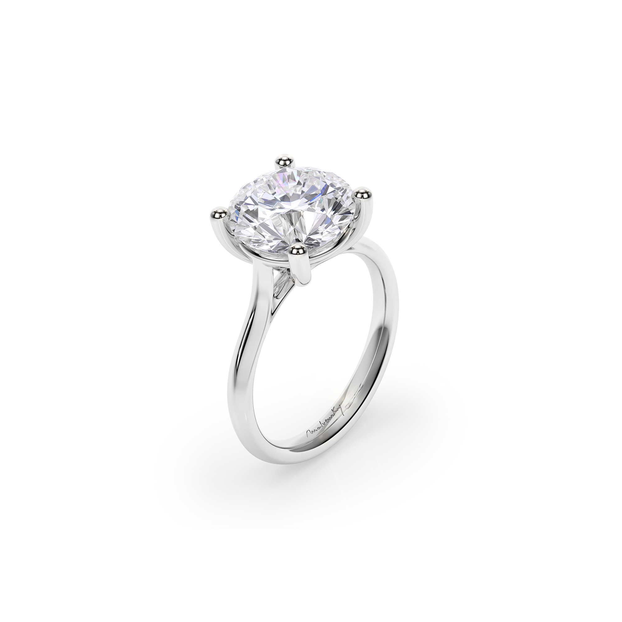 18 KT White Gold Classic Engagement Ring Round Cut 4.00 CT