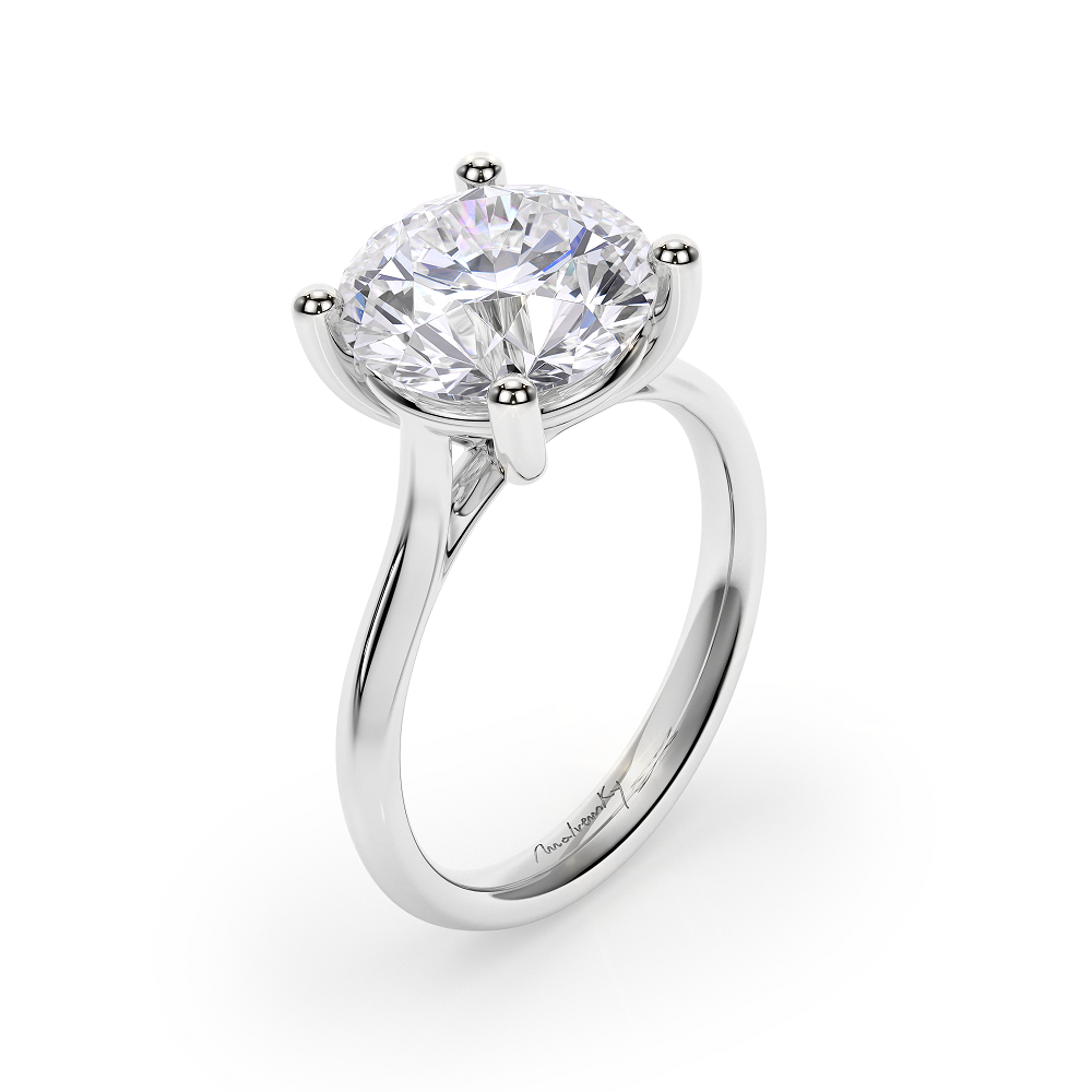 18 KT White Gold Classic Engagement Ring Round Cut 4.00 CT