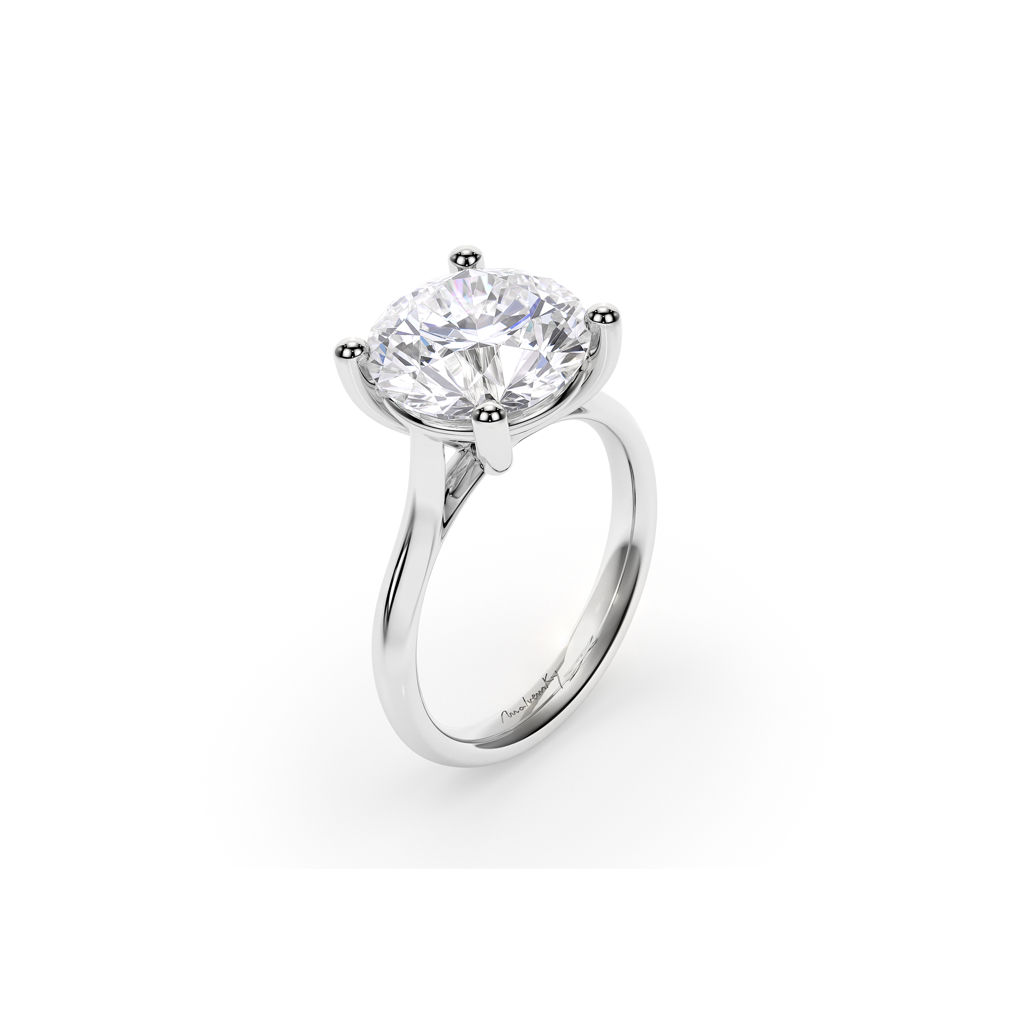 18 KT White Gold Classic Engagement Ring Round Cut 5.00 CT