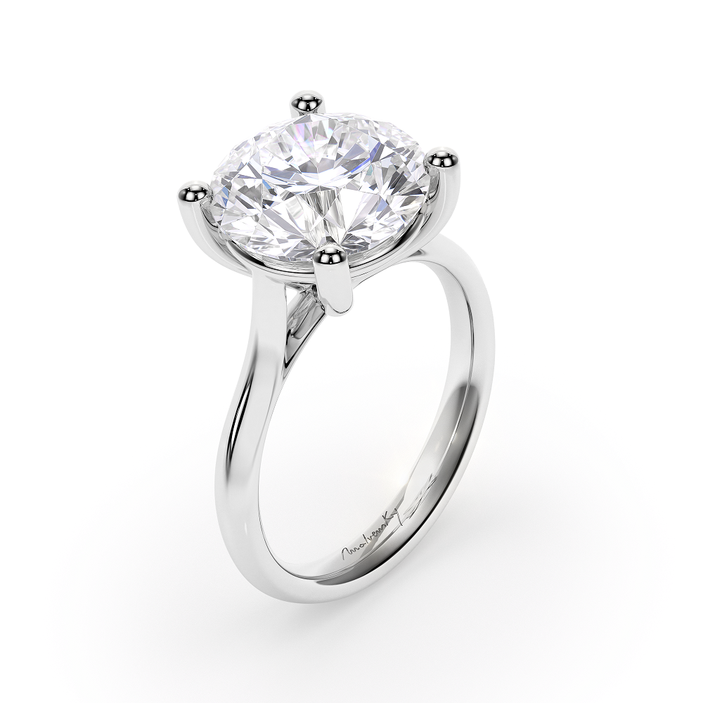 18 KT White Gold Classic Engagement Ring Round Cut 5.00 CT