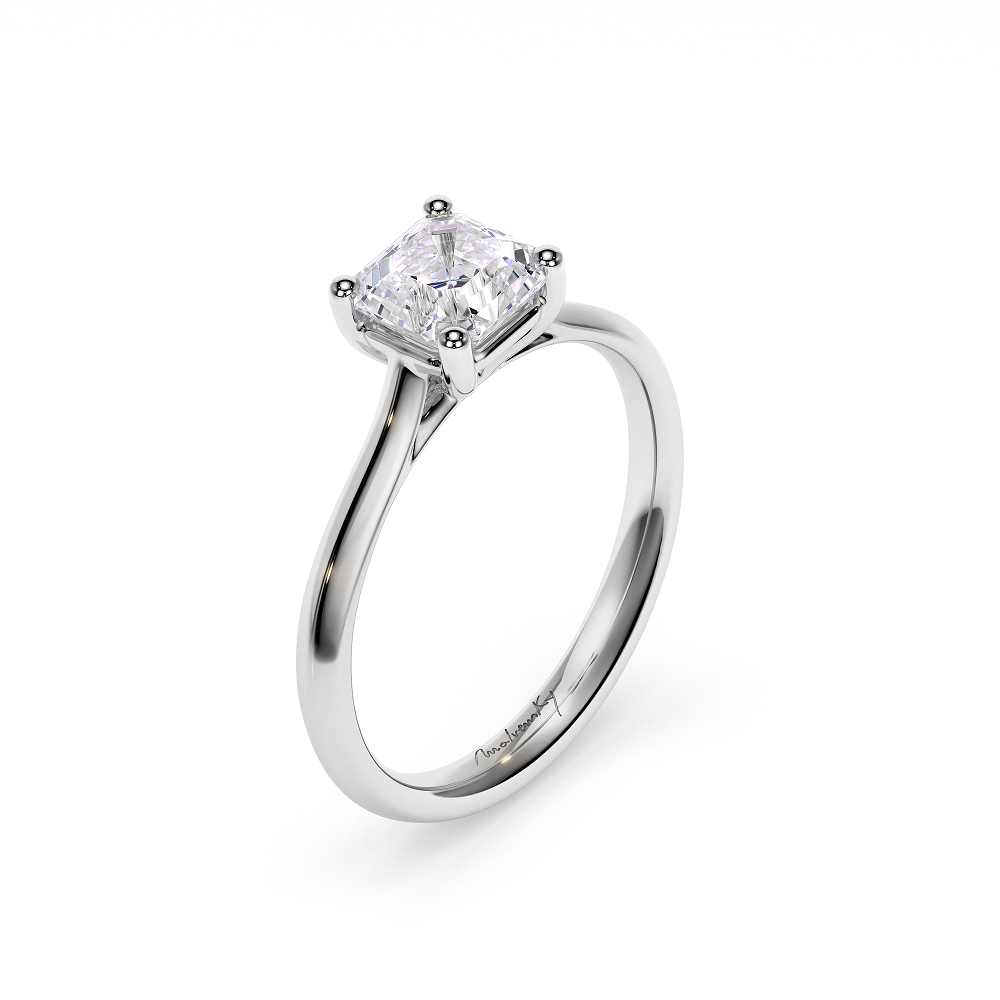 18 KT White Gold Classic Engagement Ring Ascher Cut 1.00 CT