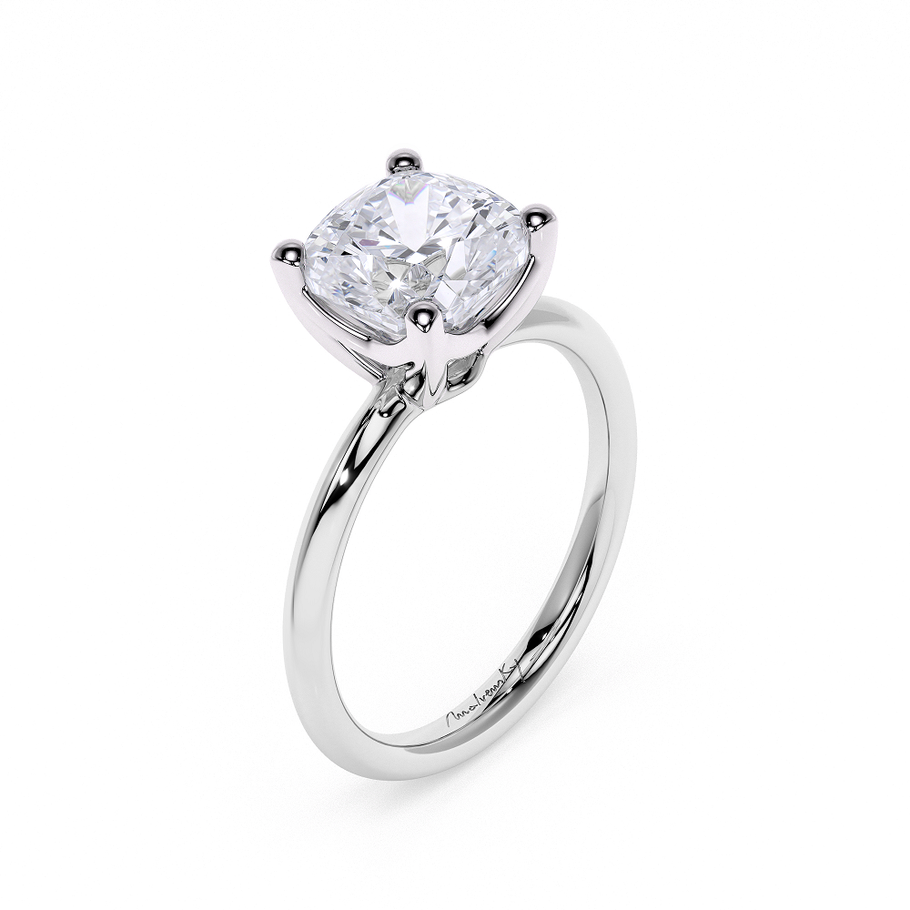 18 KT White Gold Iconic M Engagement Ring Cushion Cut 3.00 CT