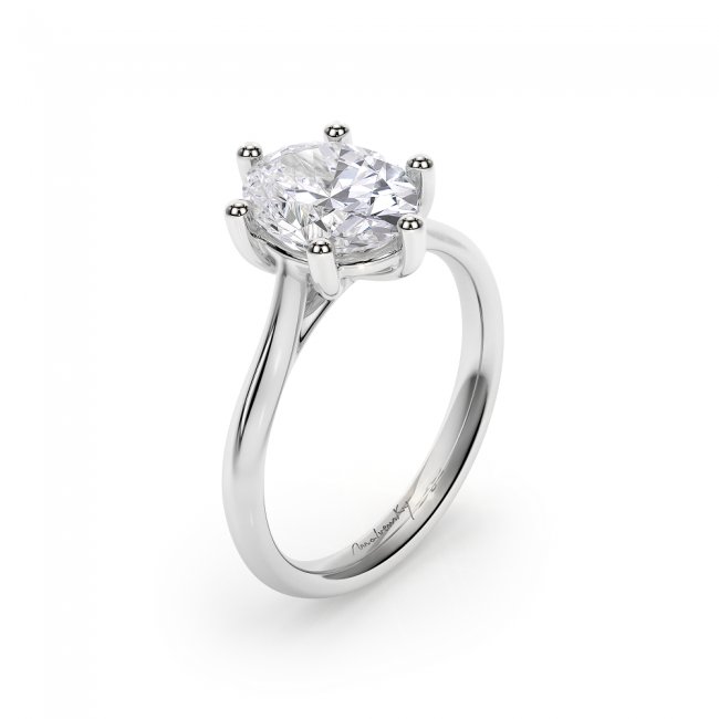 18 KT White Gold Classic Engagement Ring Oval Cut 2.00 CT