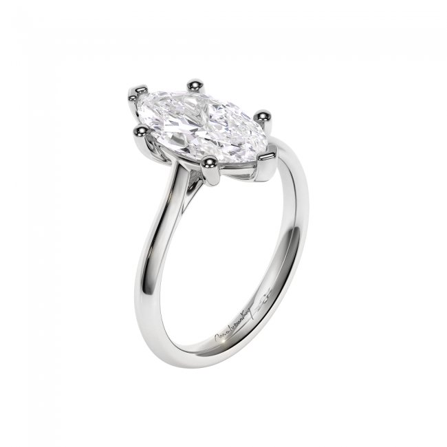 18 KT White Gold Classic Engagement Ring Marquise Cut 2.00 CT