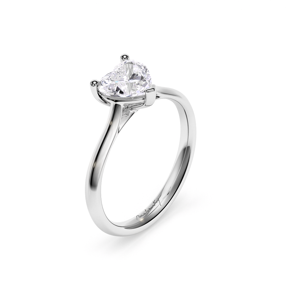 18 KT White Gold Classic Engagement Ring Heart Cut 1.00 CT