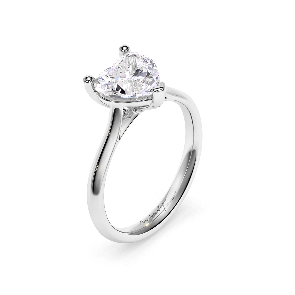18 KT White Gold Classic Engagement Ring Heart Cut 2.00 CT