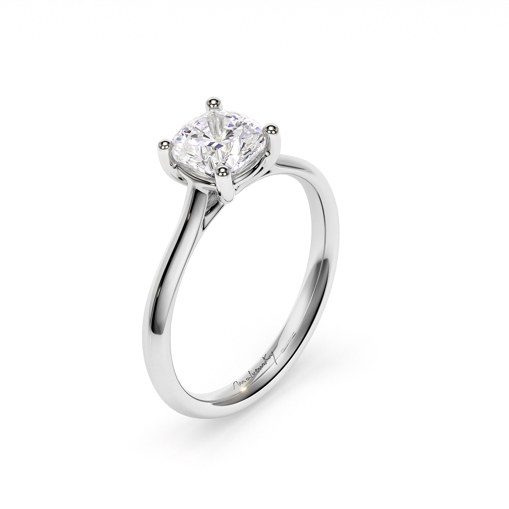 18 KT White Gold Classic Engagement Ring Cushion Cut 1.00 CT